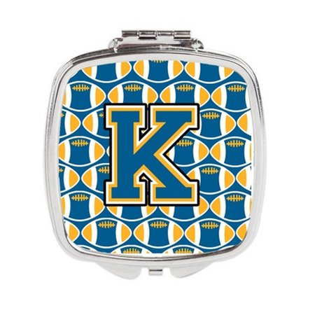 CAROLINES TREASURES Letter K Football Blue and Gold Compact Mirror, 3 x 0.3 x 2.75 in. CJ1077-KSCM